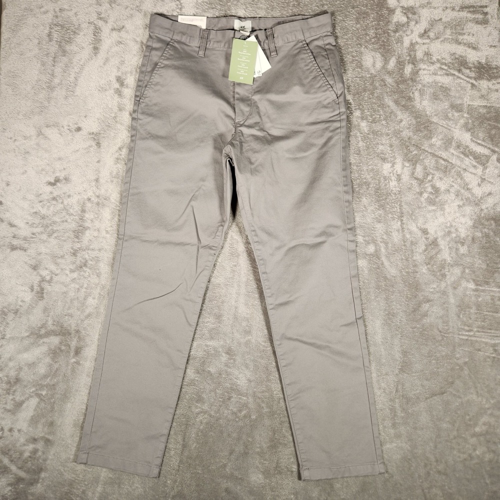 H&M Chinos Mens 32x30 Slim Fit Gray Stretch Cotton Tapered Trousers NEW